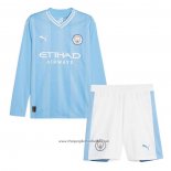 Manchester City Home Shirt 2023-2024 Kid Long Sleeve